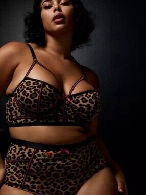 Betsey Johnson Leopard Floral Strappy Underwire Bralette & High Waist Panty Set